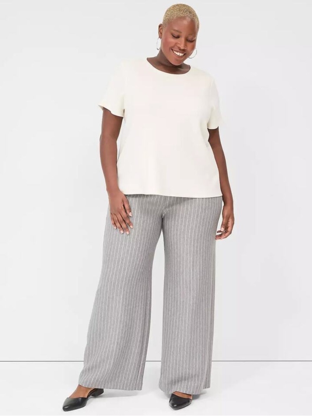 NEW Lane Bryant Journey Modal Pinstripe Wide Leg High Rise Pants